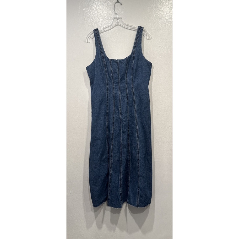 Joie Denim Midi Dress Size Large Raw Hem Coastal Preppy Cottage Vacation